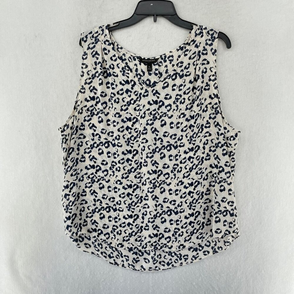 Banana Republic Top Womens XL Cream Black Cheetah Chemise Print V Neck Pullover